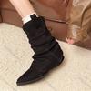 Fashion Comemore Autumn Vintage Pointed Toe Women Western Cowboy Boots Fashion Slip on Shoes Ladies Elegant Thick Heel Short Booties