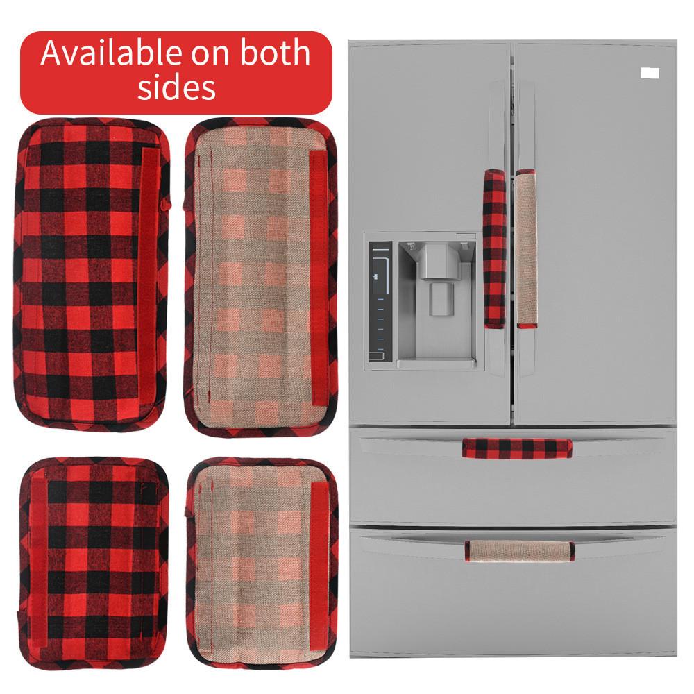 

Red And Beautiful Black Plaid Christmas Refrigerator Handle Covers Festive Four Set Piece