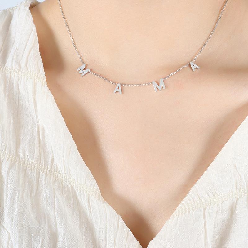 Versatile Niche Design Mama Mother'S Day Gift Jewelry Stainless Steel Gold-Plated Personalized Letter Pendant Collarbone Necklace