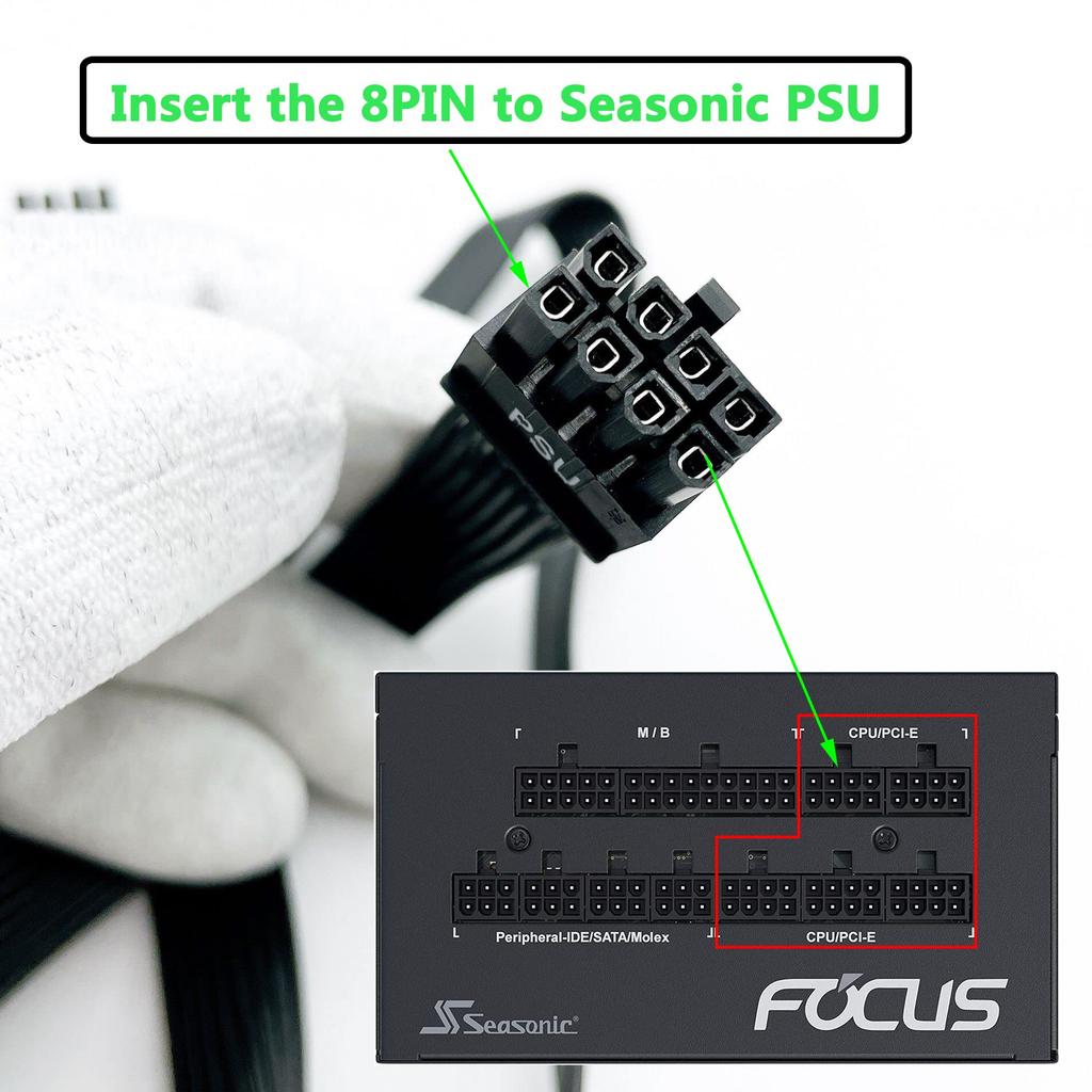 Funtin Seasonic PSU CPU Male To To EPS Cable for ASUS Modular Power Supplies Cable, 25-inch Male, 8-Pin 4+4-Pin (70cm)