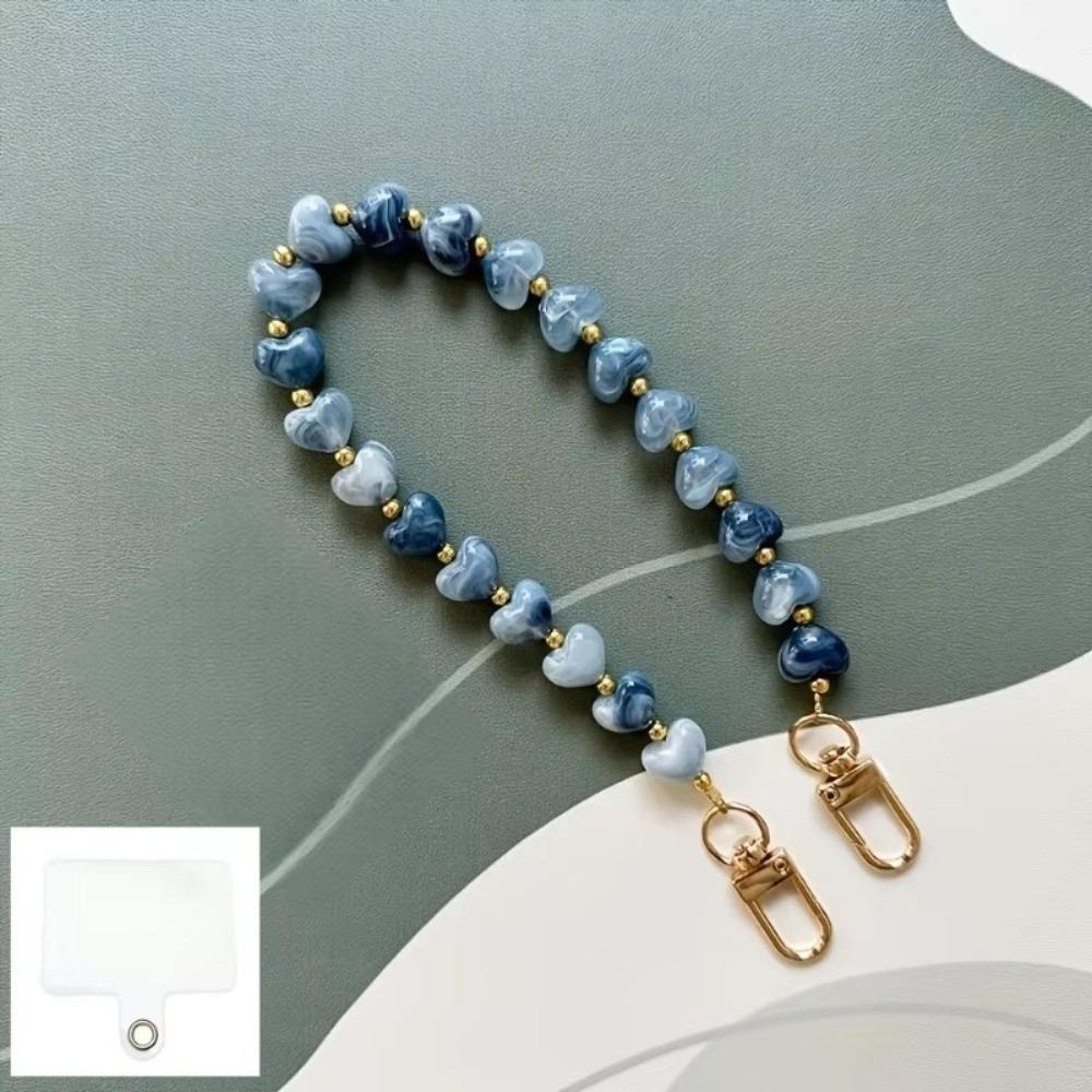 Handmade Beaded Phone Lanyard Heart Shaped Phone Hanging Rope Mobile Phone Chain for Women