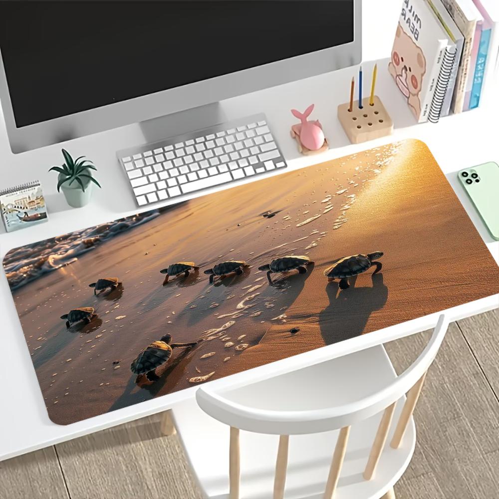 Desk Mat Beach Sunset Sea Turtle Print Anti Slip Rubber Mousepad Stitched Edge Keyboard Pad For Pc Laptop Gamers Table Accessory