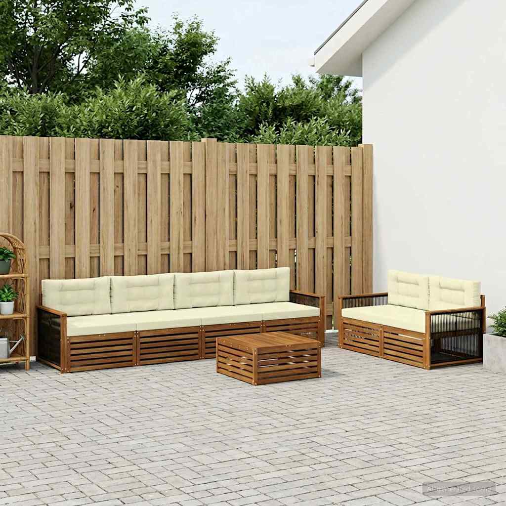 Outdoor Sofa Set with Cushions 7 pcs Natural and Cream