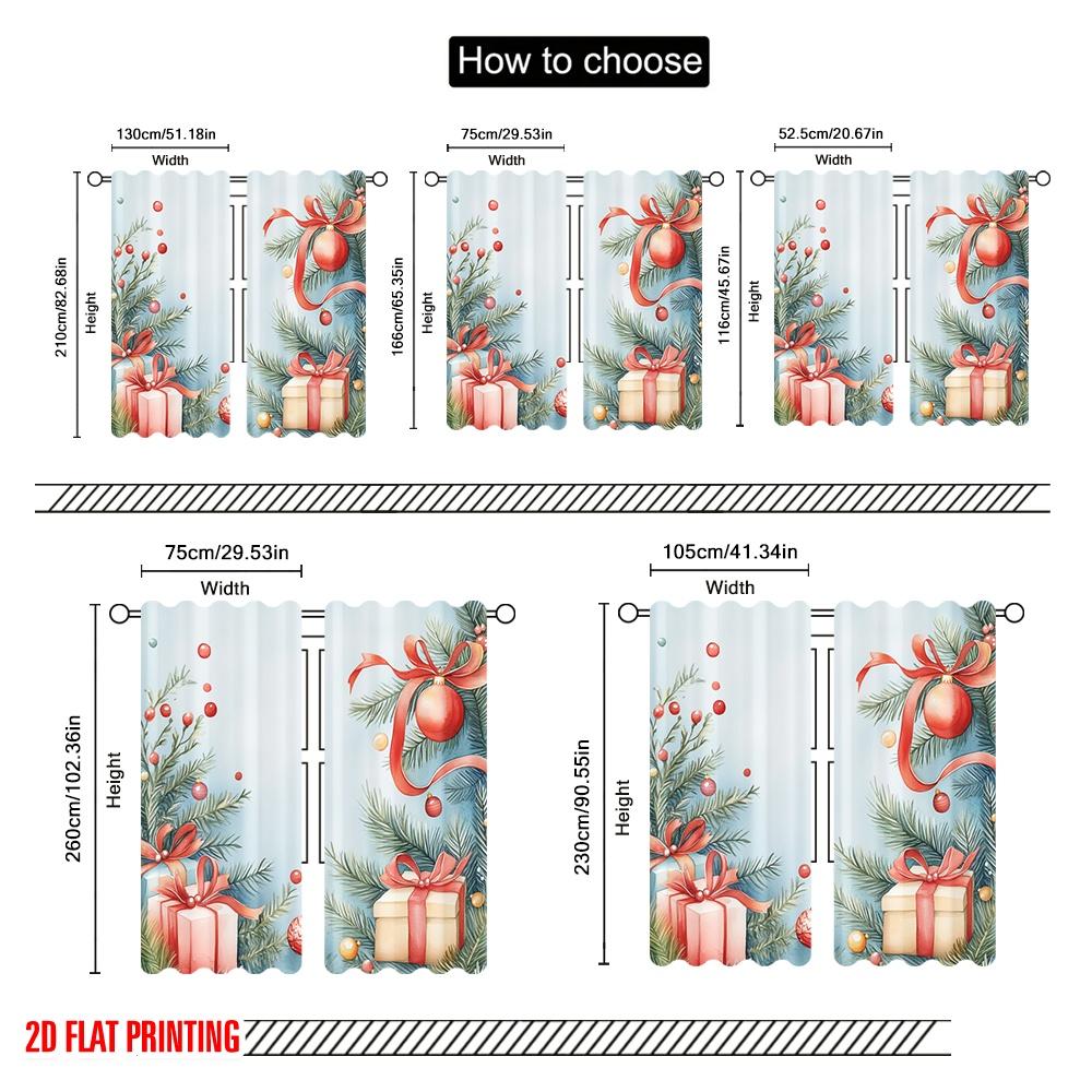 2pcs,2D plane printing Curtains&Window Treatment Christmas Tree Ornaments Gifts Ribbons (3) Versatile 100% Polyester (without