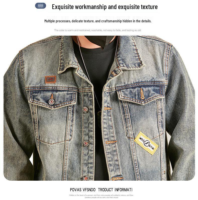 Xintang Men's Wear | Retro Denim Jacket - Trendy Loose Fit, Casual Hong Kong Style for Spring and Autumn
