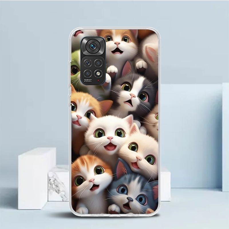 Cartoon Cute Cats Background Phone Case For Xiaomi Redmi Note 15 14 14S 13 12S 12 Pro Plus 11S 11 11T 11E 10S 10 + Soft TPU Back