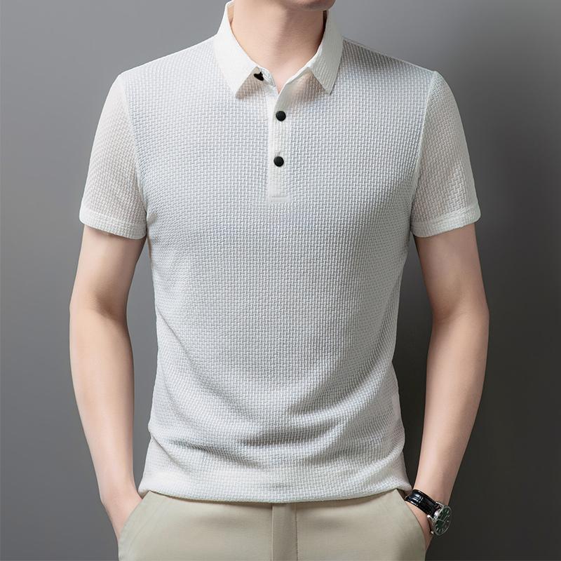 STORN New Men's Business Casual Short Sleeved Bone Flower Solid Color POLO Shirt Fashion Breathable Comfortable Summer Versatile Top