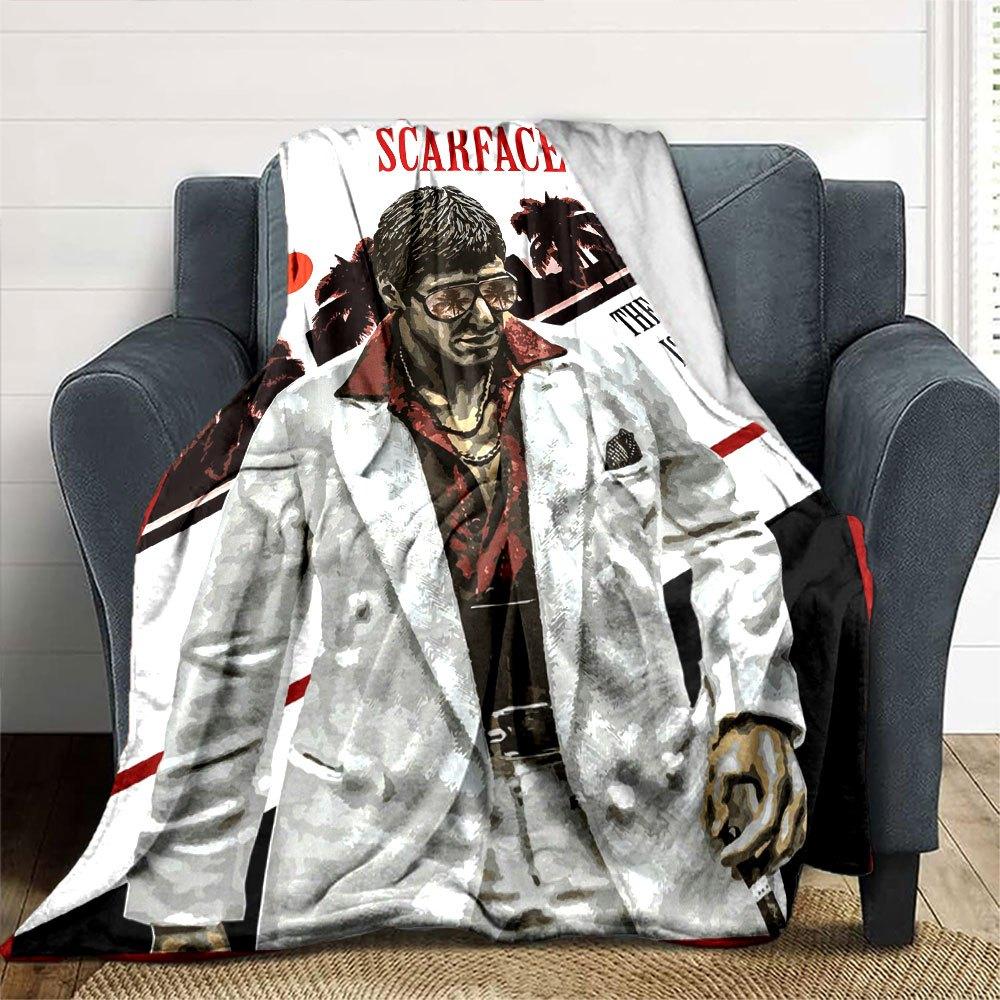 1pc Scarface-Inspired Flannel Blanket - Soft Cozy All-Season Throw for Bedroom, Sofa, Camping, Travel - Perfect Gift for Movie FansB08