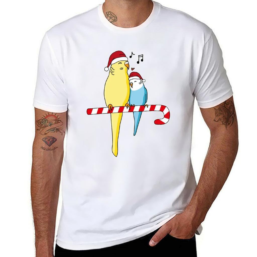 Christmas Budgie budgerigar bird parakeet gift idea T-Shirt Casual Simple Design Short Sleeve Shirt