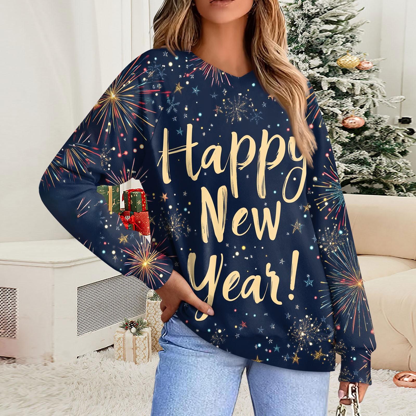 

Женская повседневная модная удобная толстовка с рукавом реглан и V-образным вырезом с рождественским принтом XXL чёрный