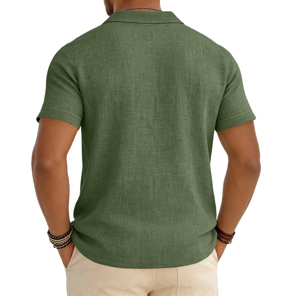 Men's Casual -color Summer - Cotton And Linen Short-sleeved Shirt