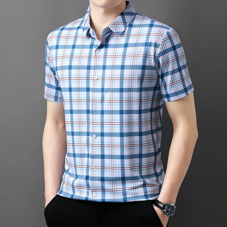 Pure Cotton Plaid Short-sleeved Shirt for Men In Spring and Autumn Korean Style Slim Plaid Top Casual Jacket Shirt Trendy