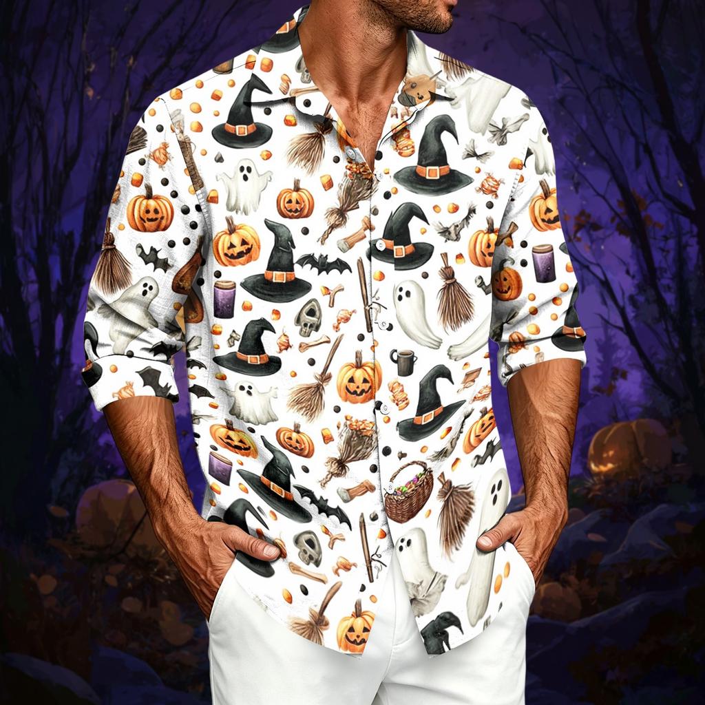 Herren Freizeit Langarmshirt mit Halloween-Print für Frühling, Sommer und Herbst
