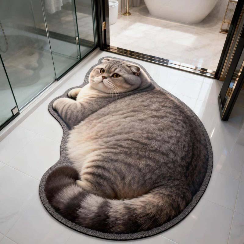 Tappetino da Bagno in Terra Diatomacea a Forma di Gatto Cartone Animato, Assorbente Acqua Antiscivolo Resistente all'Usura Zerbino per Bagno Ingresso WC