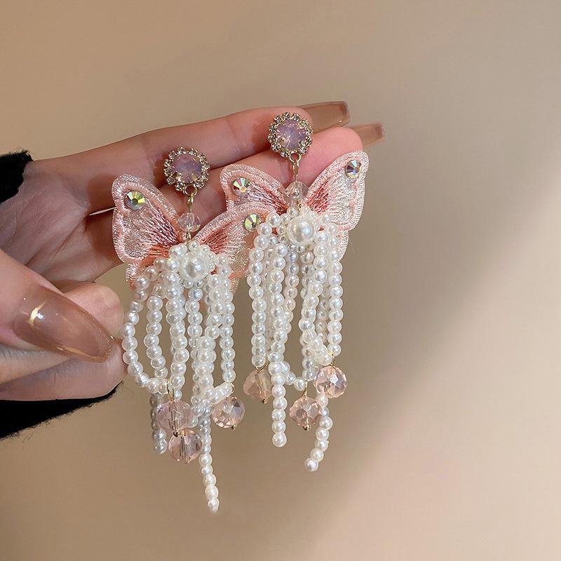Silver Needle Bohemian Pearl Flower Tassel Earrings - Stylish Personality Design for Women