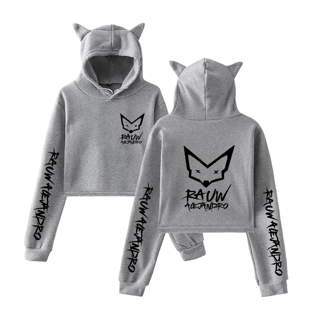 Sexy Women Rauw Alejandro Print Cropped Sweatshirts Oversize Loose Harajuku Pullovers Korean Casual Tops