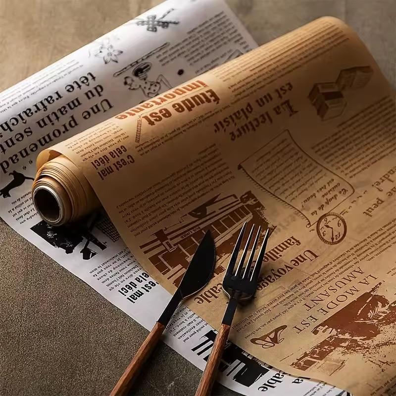 Carta Oleata per Alimenti Accessori da Cucina per Cottura al Forno Giornale Inglese Retrò Pane Sandwich Hamburger Patatine Fritte Involucri Biscotto