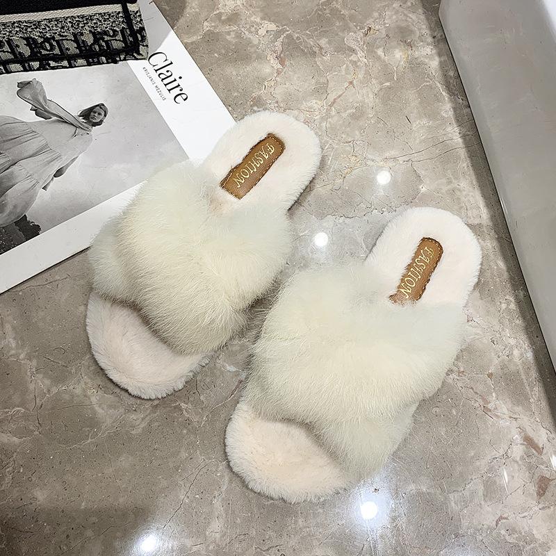 2025 new Mao Mao slippers women's cross-word outer wear home thermal cotton slippers flat-bottomed versatile cotton slippers