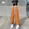 Streetwear Women Oversize Solid Cargo Pants Elastic Waist Drawcord Loose Harajuku Hip Hop Casual Wide Leg Sports Trousers