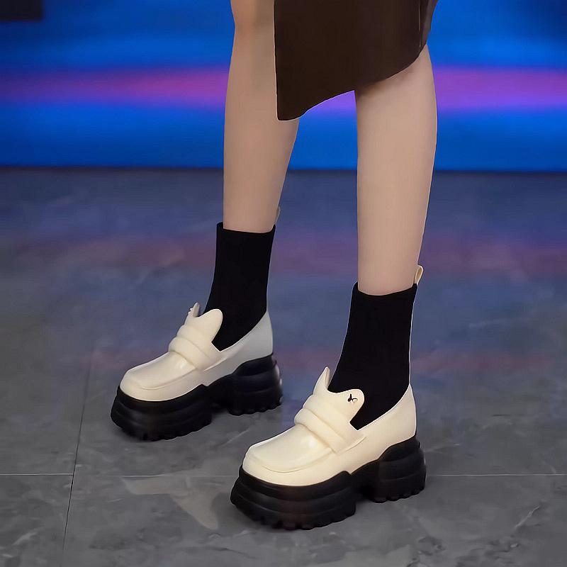 Thick-soled inner height-increasing short boots women's spring and autumn single boots women's new muffin small high-heeled socks boots women