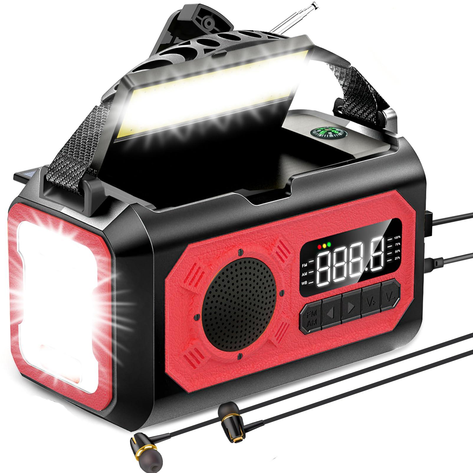 

12000mAh Emergency Weather AM/FM Radio SOS Solar Panels Hand Crank Reading Lamp Power Bank SOS Alarm for Camping Hiking красный