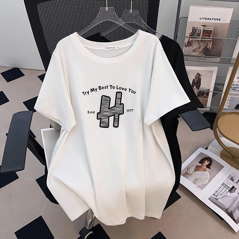 

Plus Size Mid-Length Loose Fit Short-Sleeve T-Shirt for Women, Round Neck 200/300/350 Jin. 7XL белый