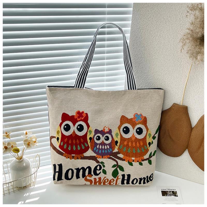 Damen Canvas Pendlertasche mit großem Fassungsvermögen und Cartoon-Druck - Eltern- und Babystaufach mit Reißverschluss