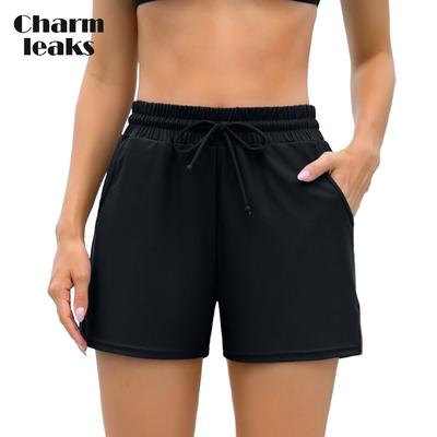Charmo Damen-Badeshorts, einfarbig, Tankini-Unterseite, Träger-Bademode, Slips, Jungen-Shorts mit Taschen