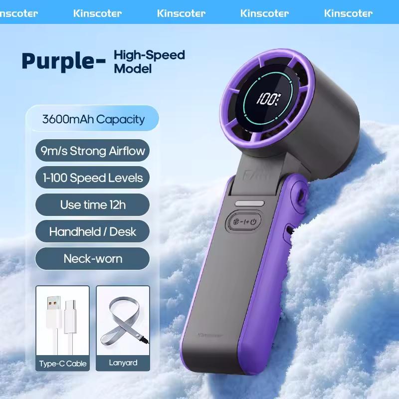 Foldable Portable Handheld Fan Mini Cooling Rechargeable 3600mAh 100-level Free Control High Speed Turbo Fan with Lanyard