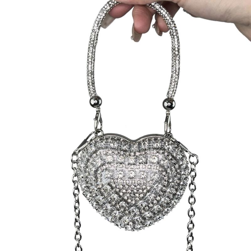 Heart Shape Diamond Evening Clutch Rhinestones Purse Ladies Bag Designer for Women Chain Shoulder Bag Small Bling