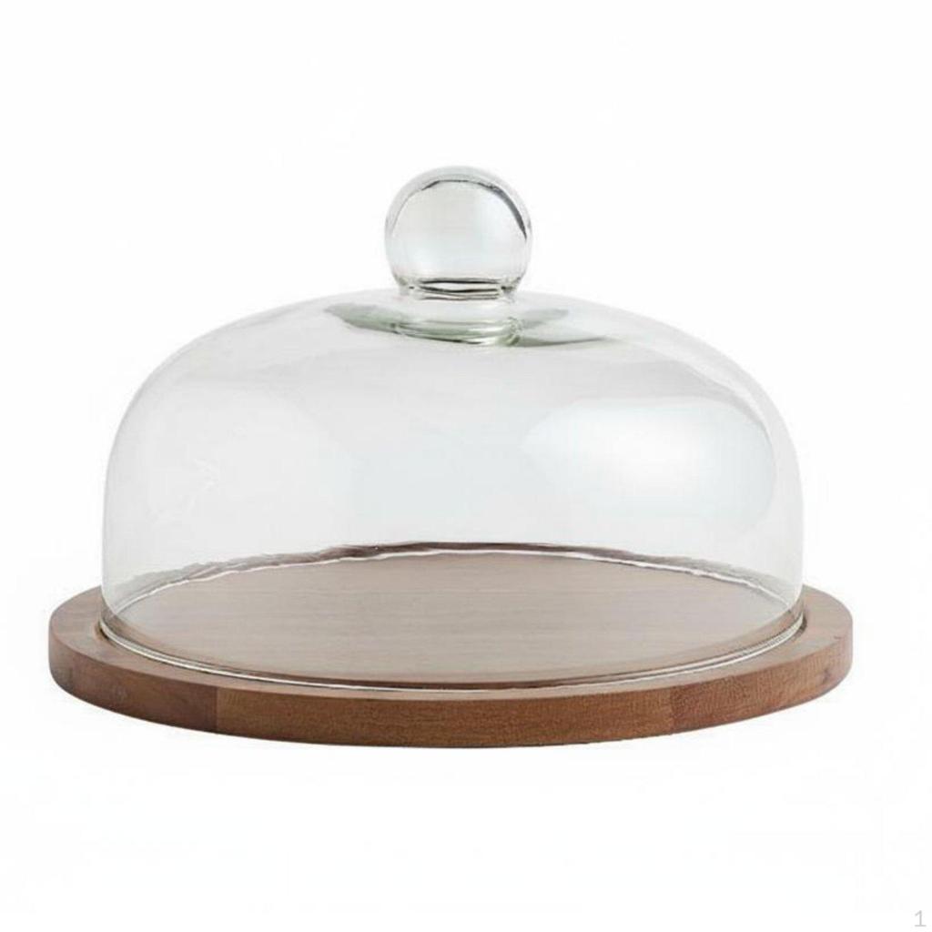 Wooden Cake Stand with Glass Cloche Vintage Design Multipurpose Covered