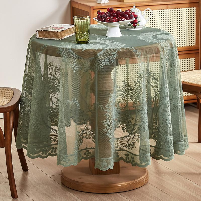 Green Lace Ruffle Edge Tablecloth, Non-Slip And Dust-Proof Table Mat, Premium Dining Table Mat, Tv Cabinet, Coffee Table Polyester