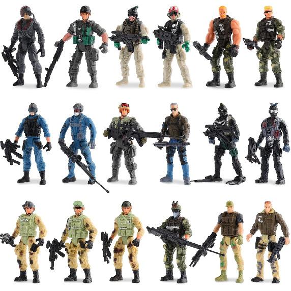 18 Pcs Special Forces Army Men Soldier Combat Movable Action Figures Army Guys Plastic Toy Soldiers Playsets Military Toy Men with Military Weapons