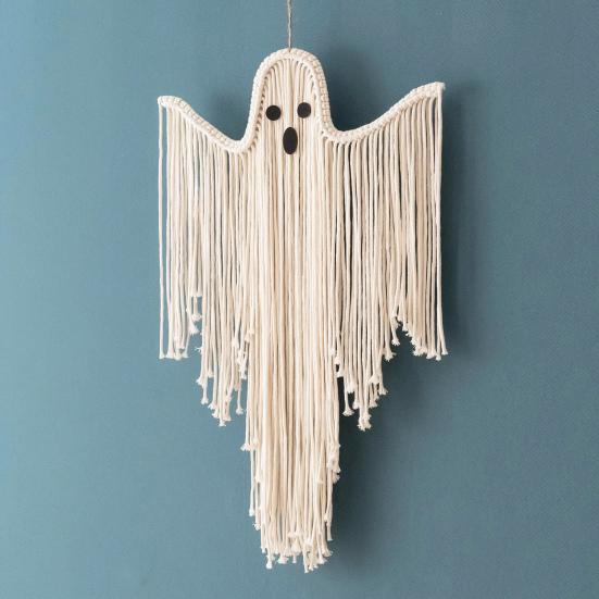 Halloween Ghost Decorations Hand-Woven Tassel Ghost White Rope Ghost Decor Hanging Ghost Wall Art Gift