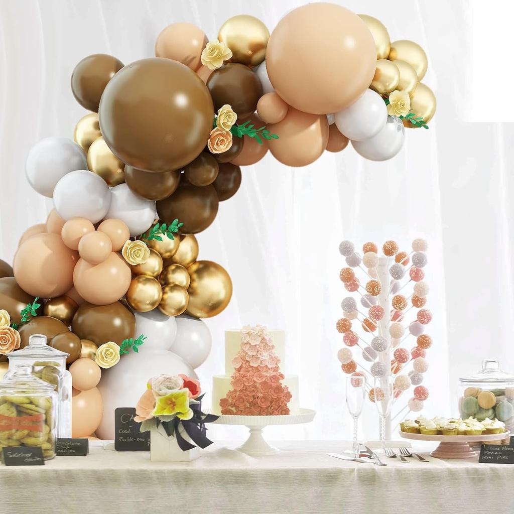 125PCS Brown Latex Balloon Set Suitable for Birthday Parties, Weddings, Valentine's Day Party Decorations