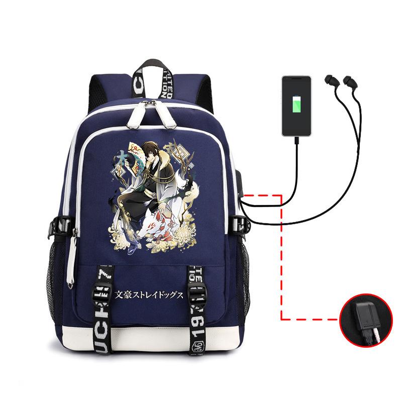 Anime Wenhao Wild Dog Men'S Backpack Usb Headset Backpack Student Outdoor Large Capacity Backpack
