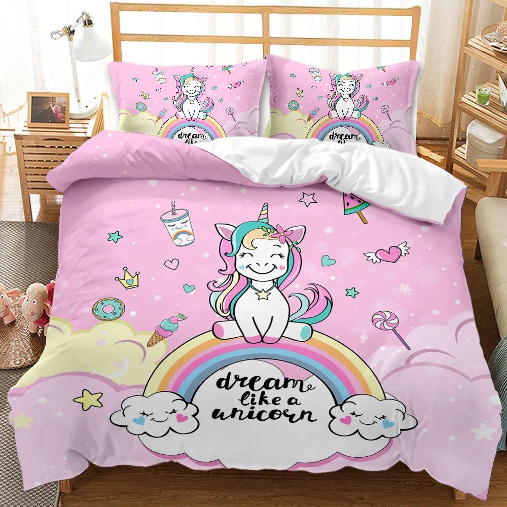 

High Quality Western Bedding Set Winter Duvet Cover Sets Cartoon Unicorns Reactive Printing Kids Adult Bedding Set 228X228 EU single(135x200cm)