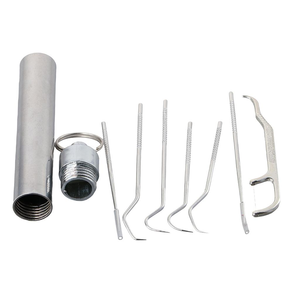 

Tool Teeth Cleaner Toothpick Pocket Set Tooth Pick Keychain Holder Stainless Steel Toothpick Set 3pcs long