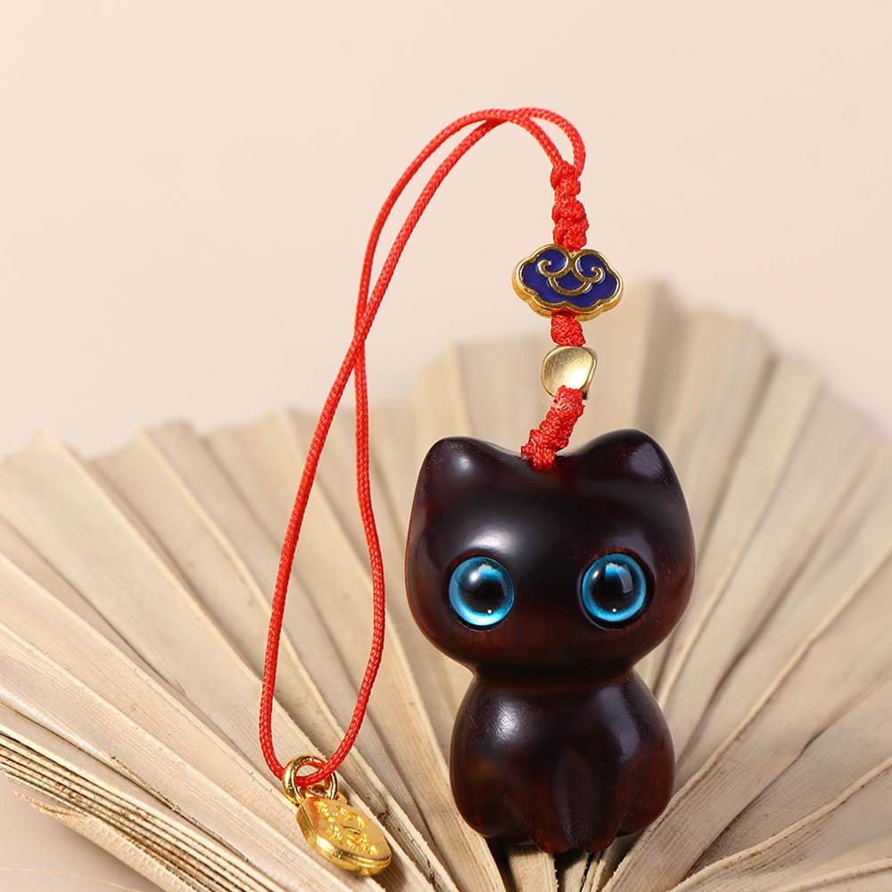Porte-clés en bois Chaîne pour téléphone portable Lanière pour téléphone portable Porte-clés chat en bois