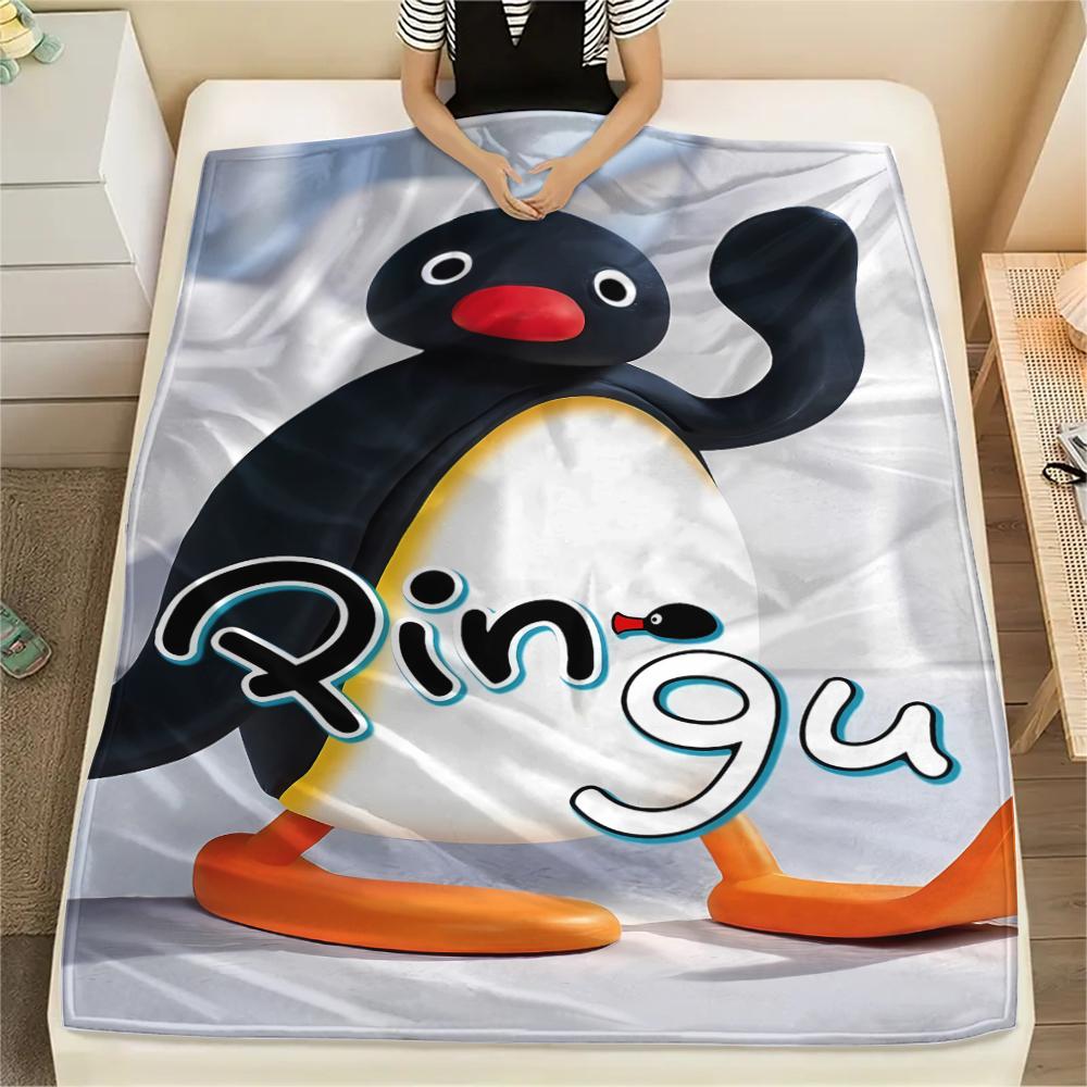 1PC PINGU Print Flannel Blanket, High Quality All Seasons, Home Decor, Warmth and Comfort, Perfect for Christmas Gifts