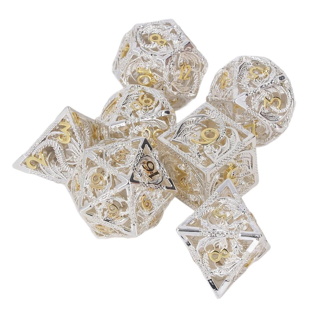 Metal Dice Set Hollow Polyhedral Crafted Portable Board Game Dice for Tabletop Game Gold
