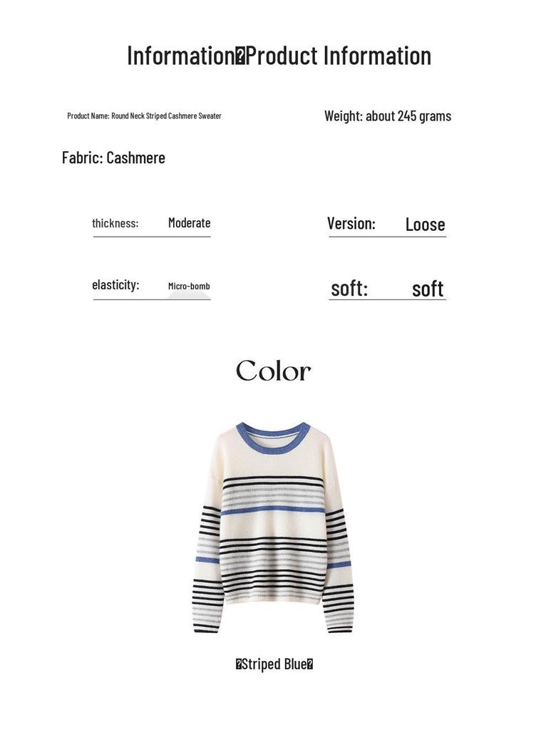 Lekasha Korean Style Striped Cashmere Knit Sweater for Women - Spring & Autumn Fashion