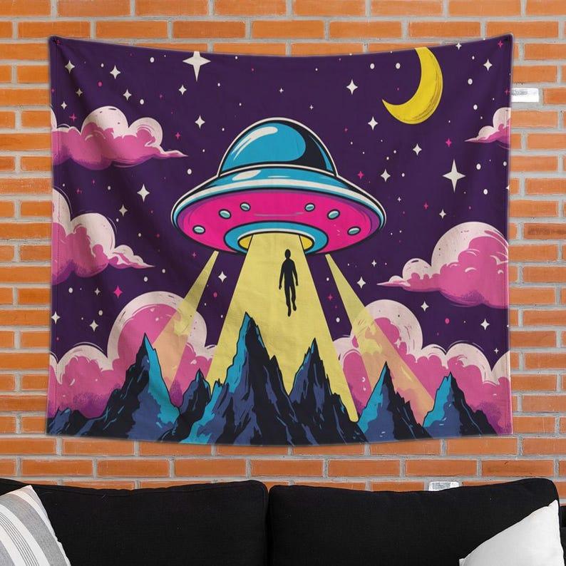 UFO alien abduction tapestry 75x100 чёрный