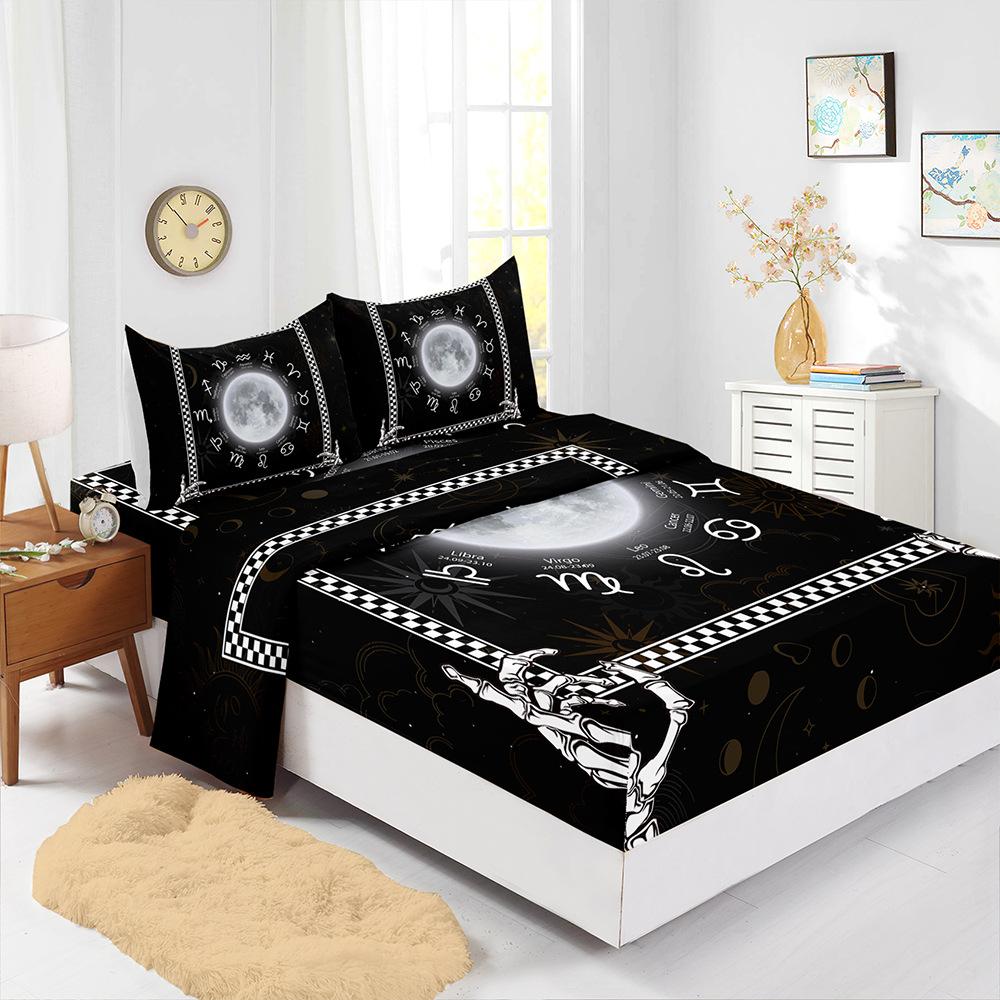 Four-Piece Mattress, Bed Sheet Printing, Dark Star And Moon Mattress, Protective Cover, Bedding