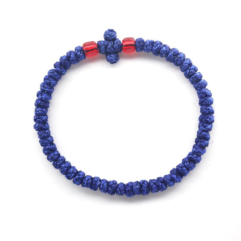 Eastern Orthodox Adjustable Prayer Rope, Hand Knotted Cord Bracelet With Geometric Cross Decor Unisex Multiple Color Options