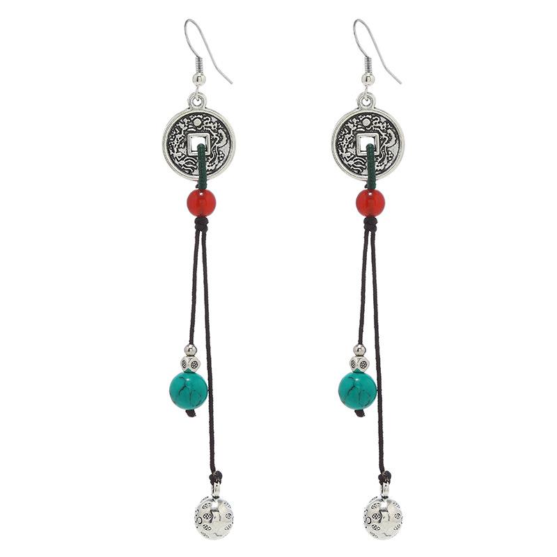 Niche Copper Coins, Fringed Earrings, Mountain Ghosts Spend Money On Long Earrings, Retro Personalized Antique Earrings.