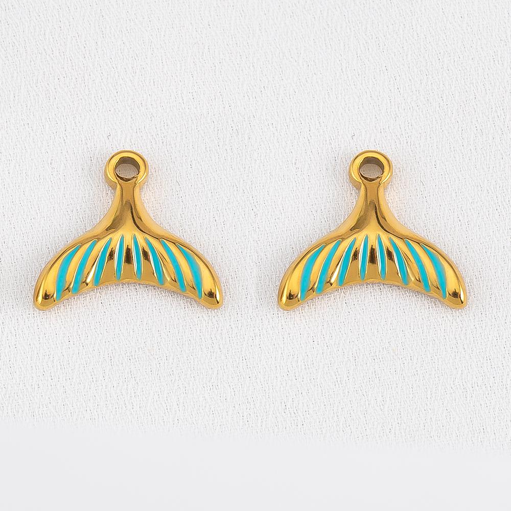 2pcs 304 Stainless Steel Enamel Fish Tail Pendant Gold Color Charm DY Fashion Necklace Earring Jewelry Making Keychain Component