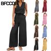 Pantaloni da donna con bretelle senza maniche, stampa tinta unita, moda casual, primavera estate, tute e pagliaccetti