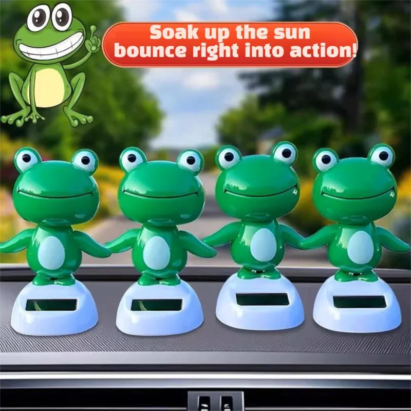 Solar Powered Dancing Frog Car Dashboard Decoration Funny Animated Head Shaking Design Home Office Decor Gift