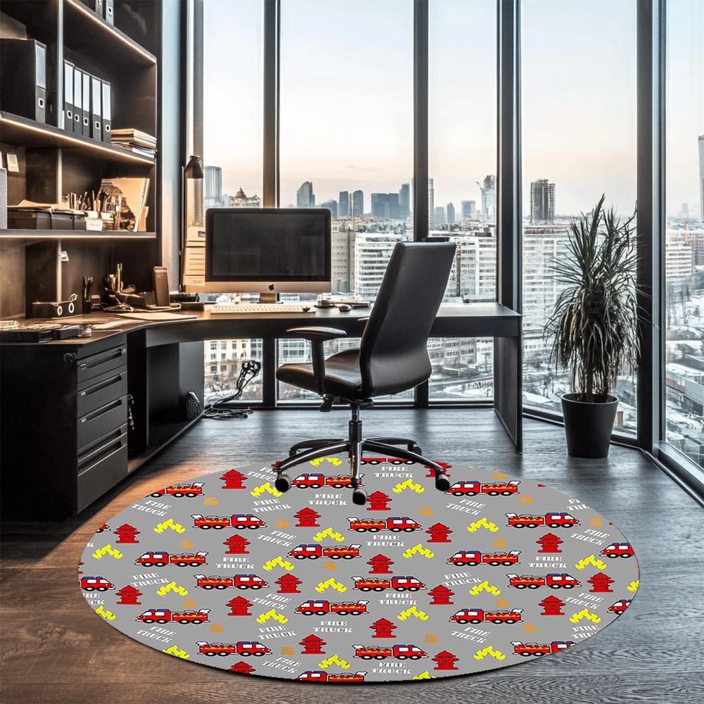 Fire Truck Printed Round Rug Carpet Chair Rug Area Rug Entryway Doormats,for Office Chair Living Room Bedroom Kitchen Room.